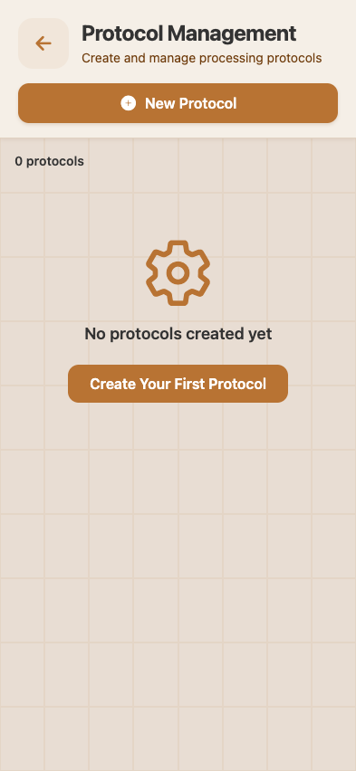 Processing Protocols list — saved arrival/reprocessing recipes