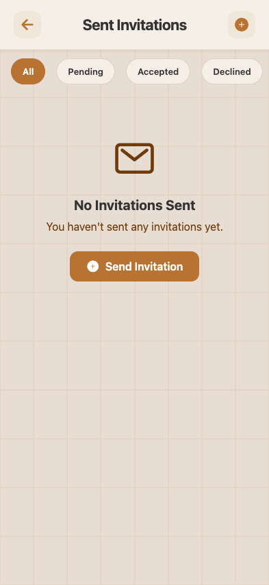 Sent Invitations history — invitations sorted by date with status