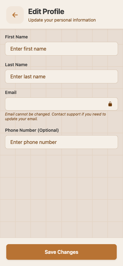 Edit profile — name, email, phone, time zone