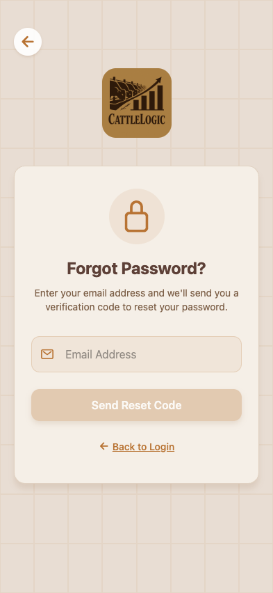 Forgot password screen — enter the email and tap to receive a one-time code
